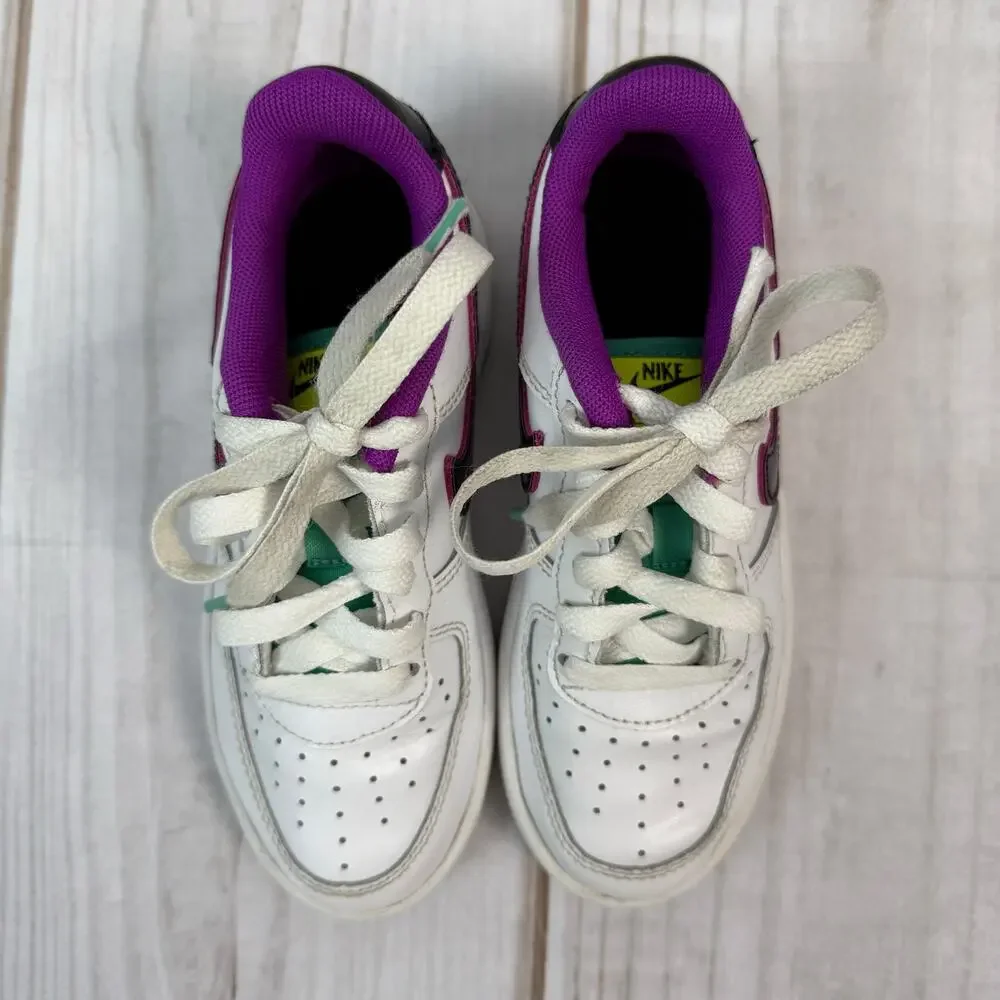 Nike Air Force 1 Low Toddler Shoes White Purple Green 